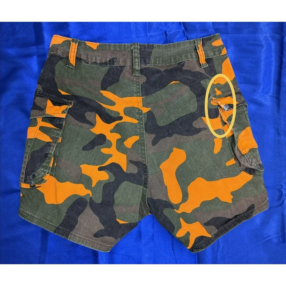 American Bazi Los Angeles Women's Small Utility Cargo Orange Camo Shorts Hiking